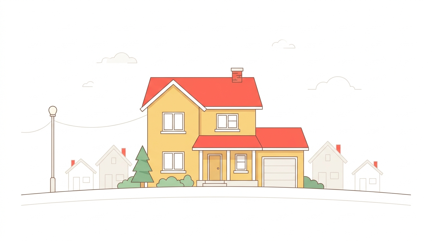 Illustrated neighborhood with a home under HomeServe coverage